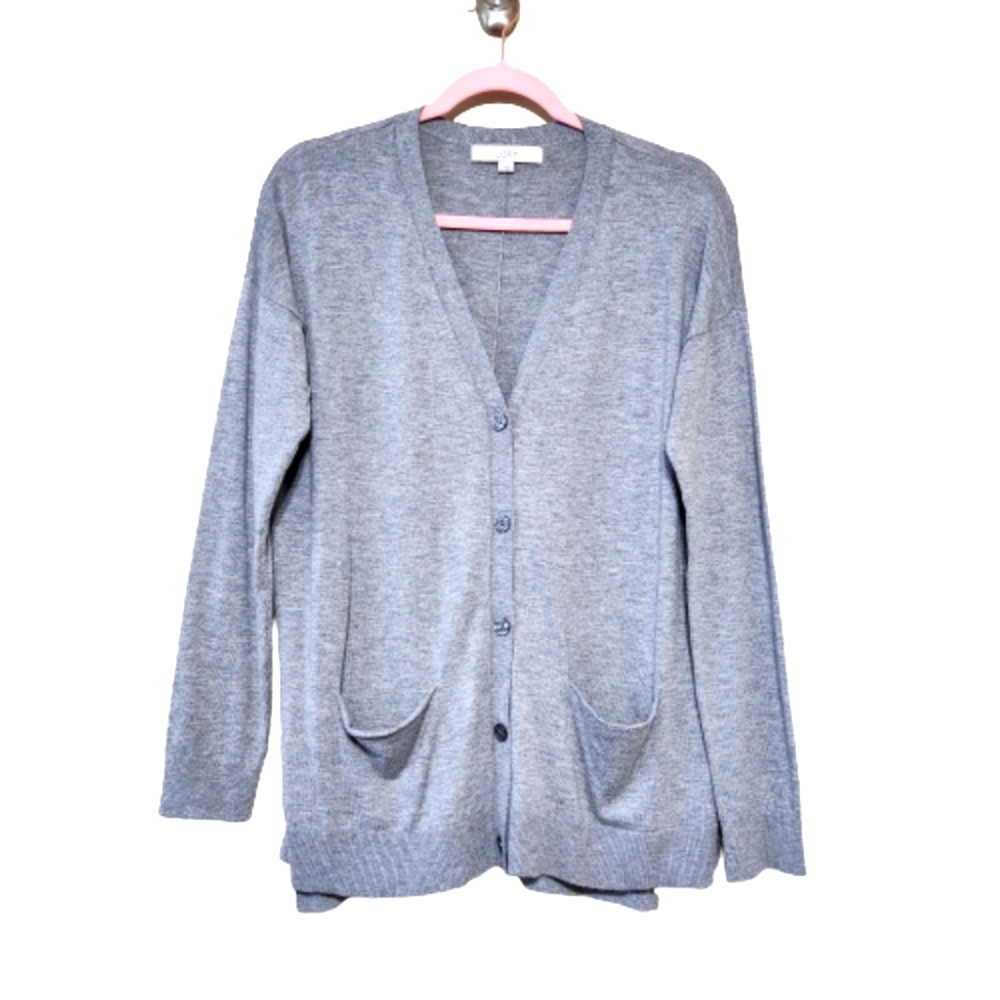 LOFT Heathered Gray V-Neck Long Sleeve Button Front Cardigan Medium #0332